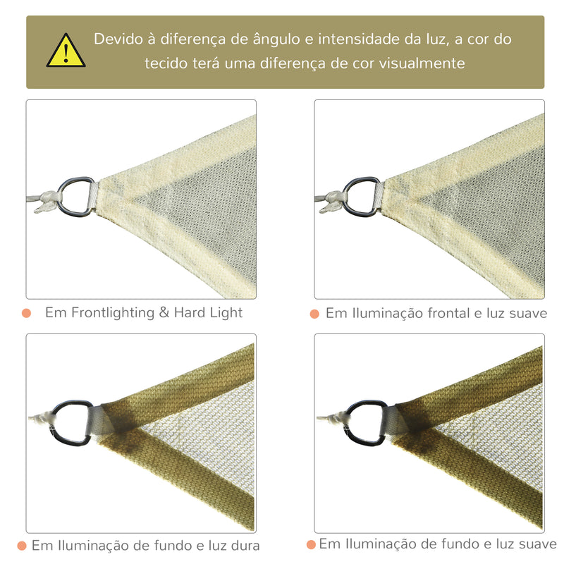 Vela de Sombra Retangular 3x4 m Toldo Vela de HDPE com Proteção UV Aneis em Forma de D e Cordas para Jardim Pátio Piscina Creme