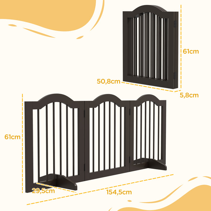 Barreira de Segurança Dobrável para Cães Pequenos Barreira de Proteção para Animais de Estimação com 3 Painéis e 2 Suportes para Portas Escadas Corredores 154,5x29,5x61 cm Marrom Escuro