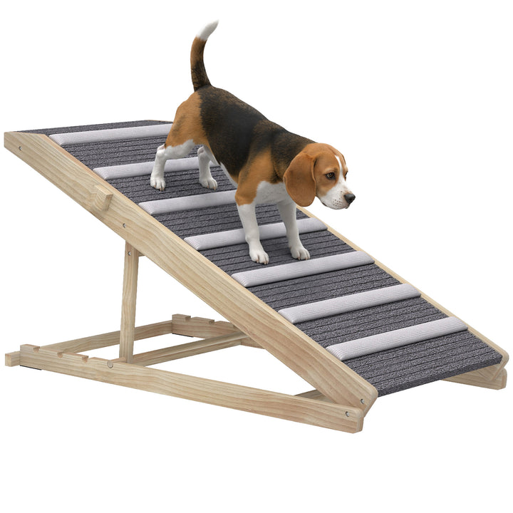 Rampa Dobrável para Cães com Altura Ajustável 35-50 cm Rampa para Animais de Estimação em Madeira com Tapete Antiderrapante e Alça para Cães Pequenos a Grandes para Cama e Sofá 100x50x50 cm Madeira e Cinza