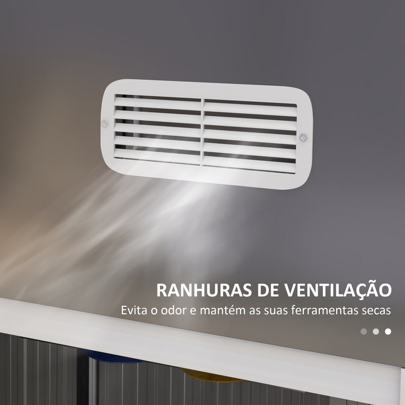 Abrigo de Jardim 2,7 m² 238x132x198,5 cm Abrigo de Exterior Metálico com Base Prateleiras Ajustáveis 2 Portas de Correr e 2 Janelas de Ventilação Cinza Escuro