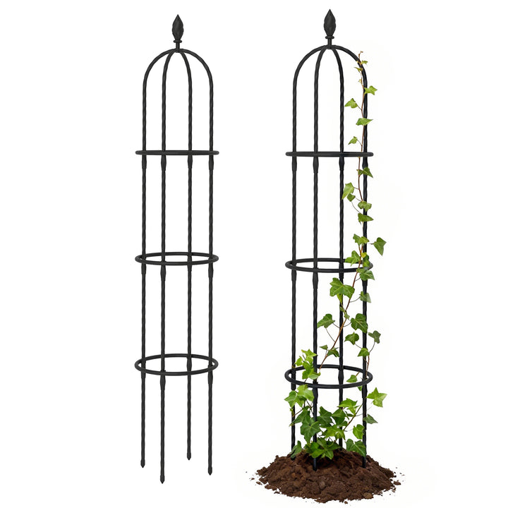 Conjunto de 2 Obeliscos de Jardim em Aço 1,74 m Treliças para Plantas Trepadeiras Rosas Frutas Legumes Suportes Decorativos para Exterior Pátio Terraço Preto