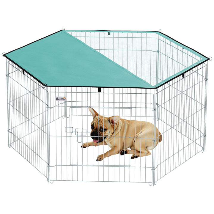 Parque para Animais de Estimação com 6 Painéis 59x60cm Dobrável Cerca para Animais de Estimação com Porta com Trava e Toldo Superior para Jardim Pátio Exterior Prata