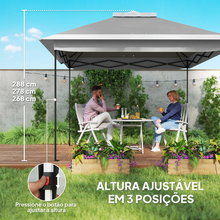 Tenda Dobrável 3,3x3,3 m Pop-Up, Pérgola de Jardim com Altura Ajustável (3 Níveis), Teto Duplo, 4 Mosquiteiros Removíveis e Bolsa de Transporte, Impermeável, Anti-UV para Exterior, Cinzento Escuro