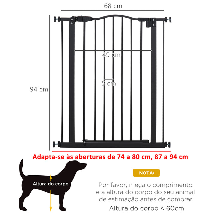 Barreira de Segurança para Cães Barreira com Largura Ajustável 74-80 cm Barreira para Cães para Escadas e Portas Preto