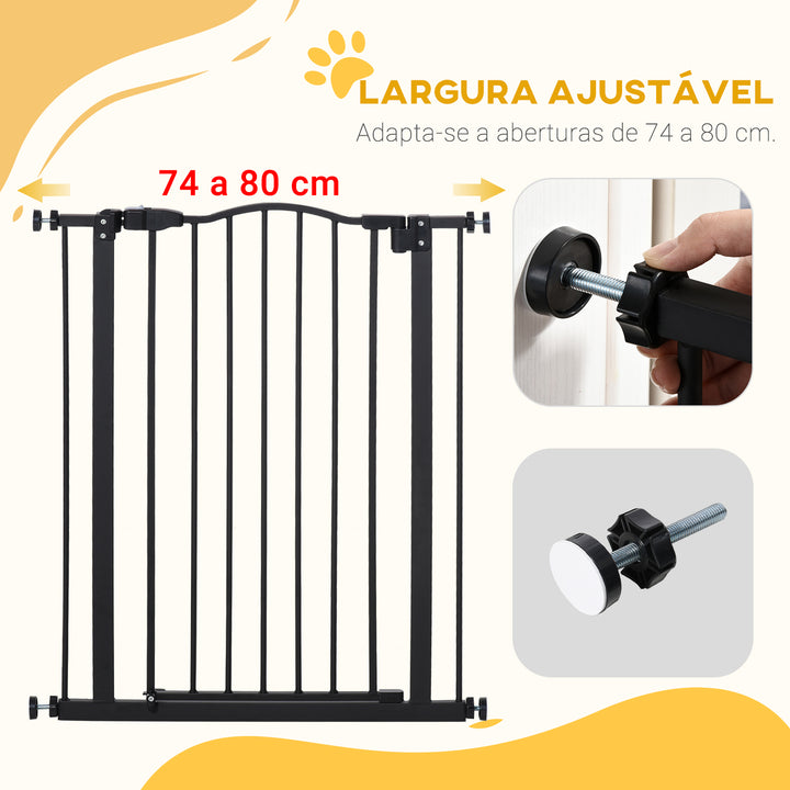 Barreira de Segurança para Cães Barreira com Largura Ajustável 74-80 cm Barreira para Cães para Escadas e Portas Preto