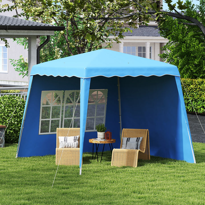 Tenda Dobrável com 2 Paredes Laterais 2,4x2,4 m Tenda de Jardim com Altura Ajustável Proteção UV50+ e Bolsa de Transporte para Exteriores Pátio Azul