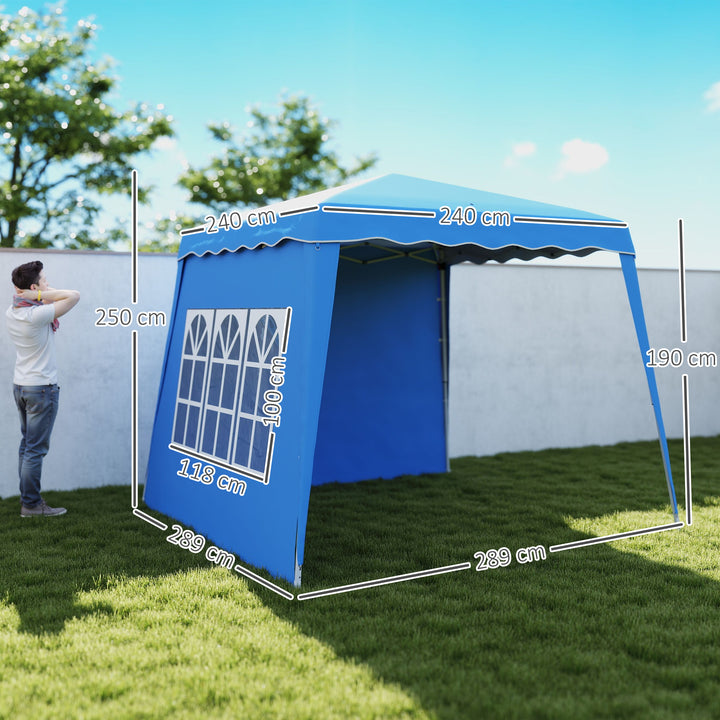 Tenda Dobrável com 2 Paredes Laterais 2,4x2,4 m Tenda de Jardim com Altura Ajustável Proteção UV50+ e Bolsa de Transporte para Exteriores Pátio Azul