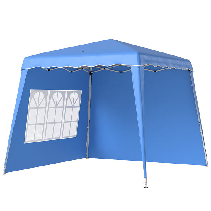 Tenda Dobrável com 2 Paredes Laterais 2,4x2,4 m Tenda de Jardim com Altura Ajustável Proteção UV50+ e Bolsa de Transporte para Exteriores Pátio Azul
