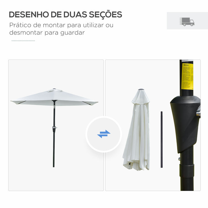 Chapéu de Sol de Jardim Ø230x216 cm Chapéu de Sol de Terraço com Teto Ajustável Abertura Manual Impermeável para Pátio Piscina Praia Creme