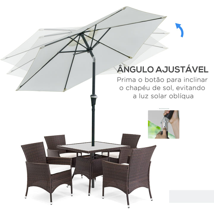 Chapéu de Sol de Jardim Ø230x216 cm Chapéu de Sol de Terraço com Teto Ajustável Abertura Manual Impermeável para Pátio Piscina Praia Creme