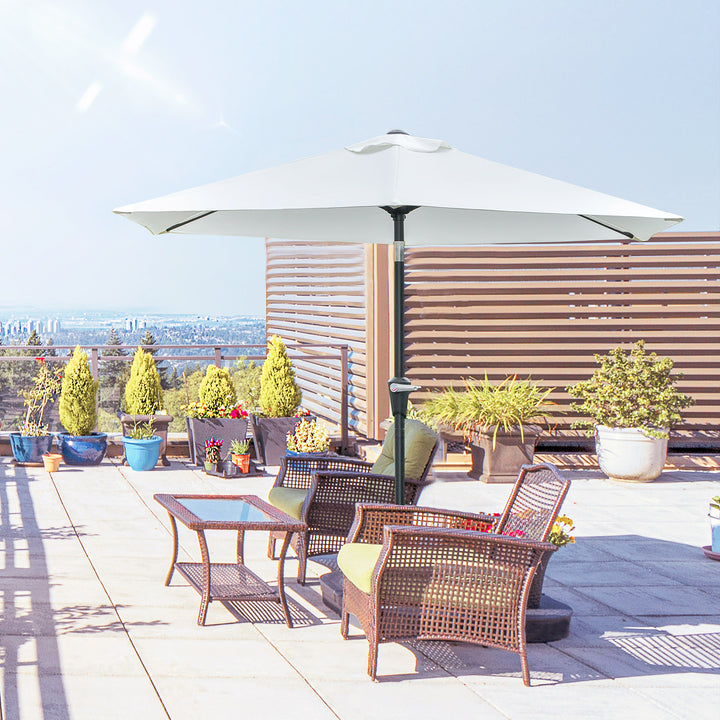 Chapéu de Sol de Jardim Ø230x216 cm Chapéu de Sol de Terraço com Teto Ajustável Abertura Manual Impermeável para Pátio Piscina Praia Creme