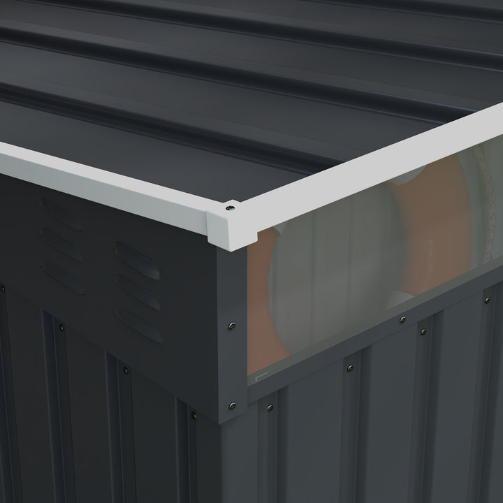 Abrigo de Jardim 2 m² 195x122x181,5 cm Abrigo de Armazenamento Metálico com Porta de Correr 2 Janelas e Anti-UV para Armazenar Ferramentas Pátio Exterior Cinza Escuro