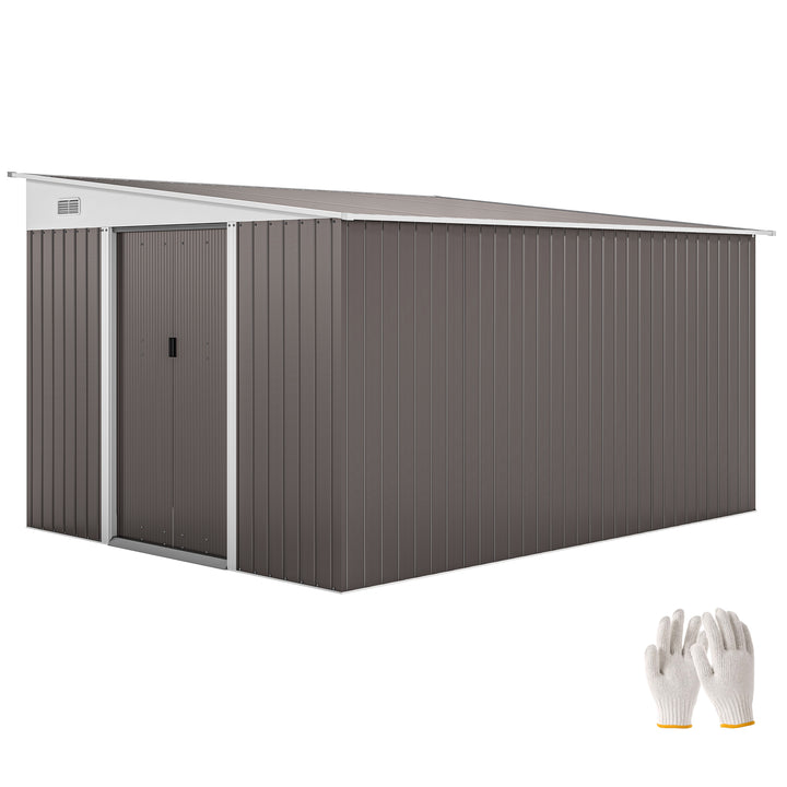Abrigo de Jardim 280x345x201 cm 8,9 m² Abrigo de Exterior de Aço para Armazenamento de Ferramentas com Portas e 2 Janelas Cinza