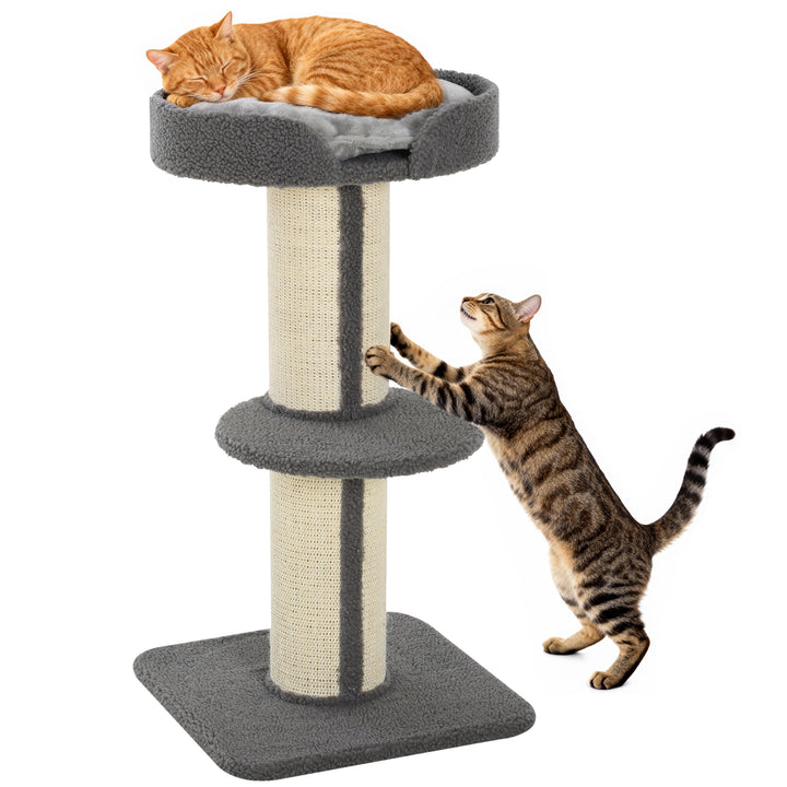 Arranhador para Gatos Altura 91 cm Arranhador para Gatos de 3 Níveis com Ninho Plataforma e Poste de Sisal 45x45x91 cm Cinza