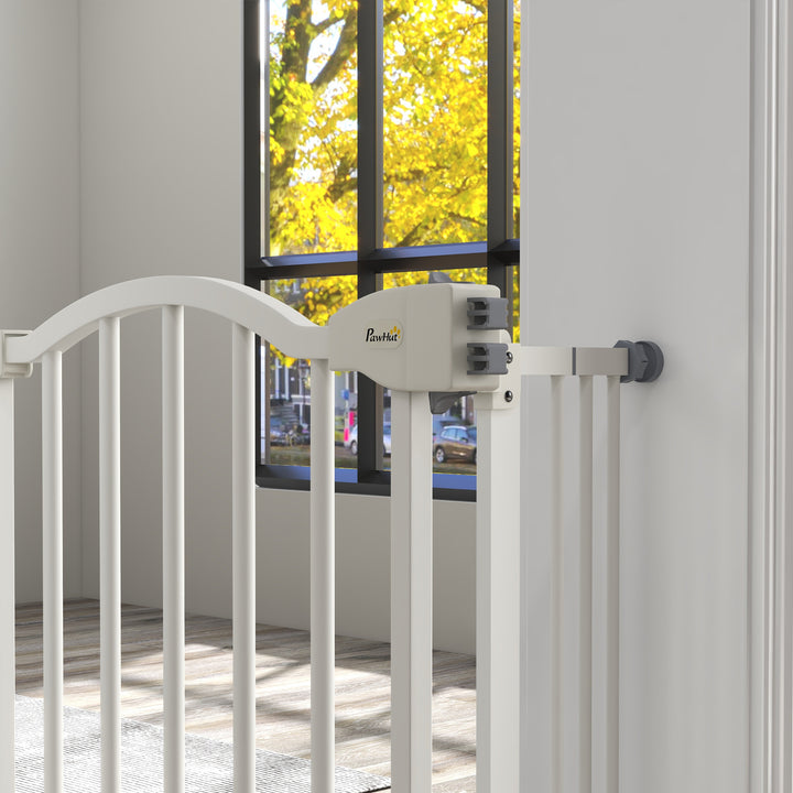 Barreira de Segurança para Cães Barreira com Largura Ajustável 74-100 cm Barreira para Cães com Extensões para Escadas e Portas Branco