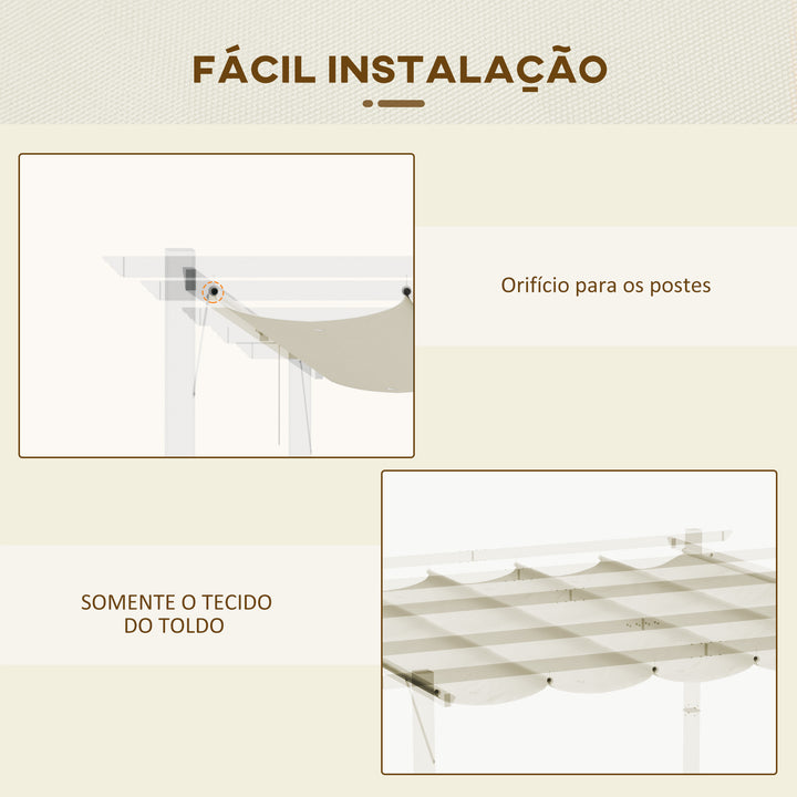 Cobertura para Pérgola 2,5x2,55cm Teto de Substituição Retrátil para Pérgola com 10 Orifícios de Drenagem Creme