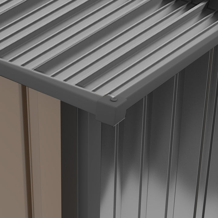 Abrigo de Jardim 0,92 m² 100x103x160 cm Abrigo Exterior de Aço Galvanizado com Porta Fechadura e Teto Inclinado para Armazenamento de Ferramentas Marrom
