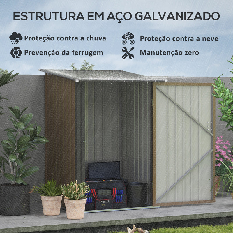 Abrigo de Jardim 0,92 m² 100x103x160 cm Abrigo Exterior de Aço Galvanizado com Porta Fechadura e Teto Inclinado para Armazenamento de Ferramentas Marrom