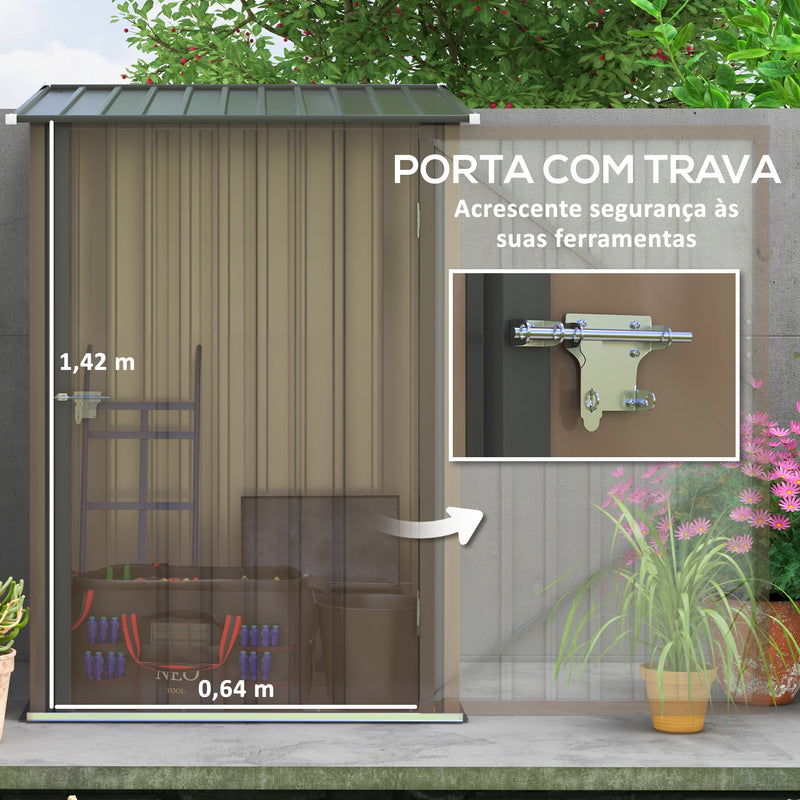 Abrigo de Jardim 0,92 m² 100x103x160 cm Abrigo Exterior de Aço Galvanizado com Porta Fechadura e Teto Inclinado para Armazenamento de Ferramentas Marrom