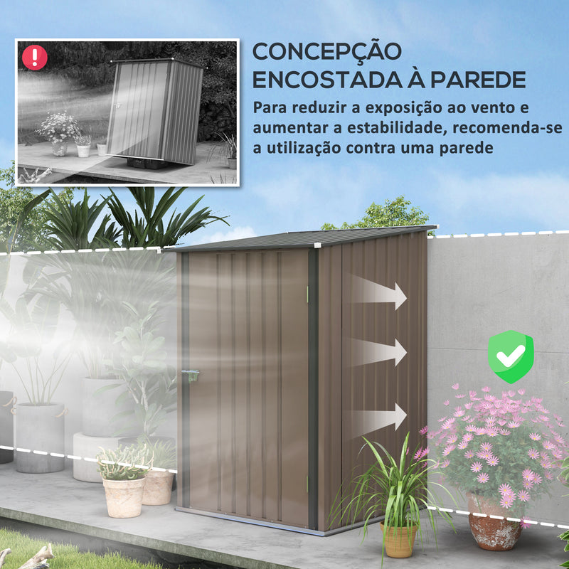 Abrigo de Jardim 0,92 m² 100x103x160 cm Abrigo Exterior de Aço Galvanizado com Porta Fechadura e Teto Inclinado para Armazenamento de Ferramentas Marrom