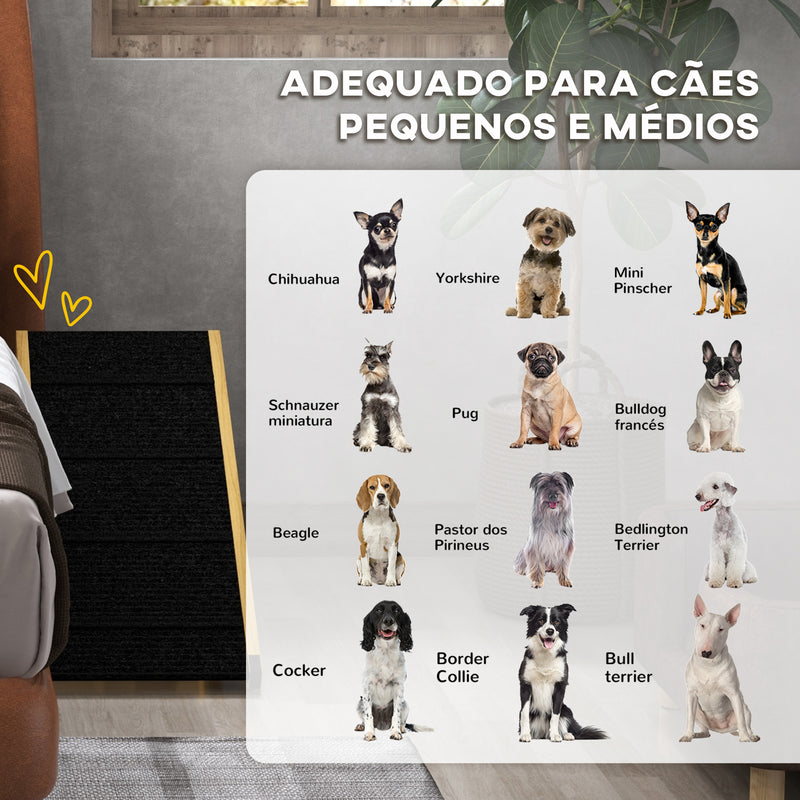 Rampa para Cães Dobrável Rampa para Animais de Estimação de Madeira com Altura Ajustável em 4 Níveis para Cães Pequenos e Médios 83,5x35x47,5 cm Natural