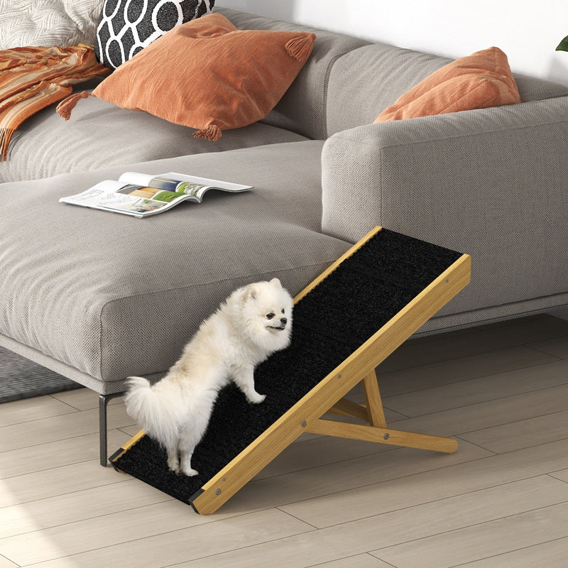 Rampa para Cães Dobrável Rampa para Animais de Estimação de Madeira com Altura Ajustável em 4 Níveis para Cães Pequenos e Médios 83,5x35x47,5 cm Natural