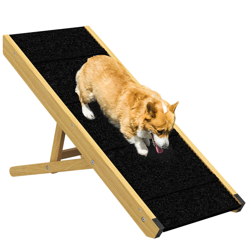 Rampa para Cães Dobrável Rampa para Animais de Estimação de Madeira com Altura Ajustável em 4 Níveis para Cães Pequenos e Médios 83,5x35x47,5 cm Natural