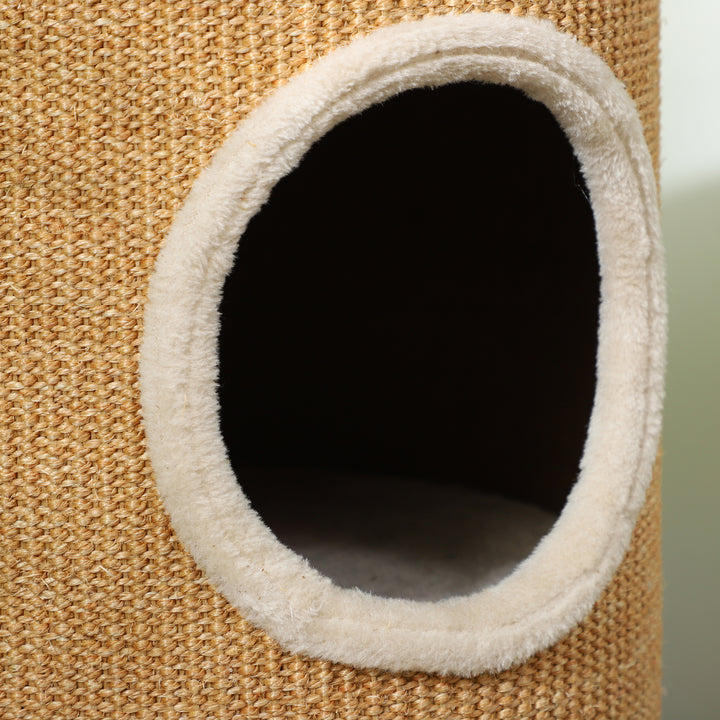 Barril Arranhador para Gatos 60 cm de Altura Tonel de Escalada com 2 Cavernas e Cobertura de Sisal Arranhador para Gatos Ø35x60 cm Marrom e Bege