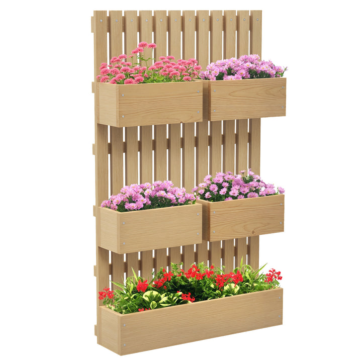 Floreira de Parede com Treliça Floreira Grande de Madeira com 5 Vasos Ajustáveis Tecido Não Tecido e Orifícios de Drenagem para Exterior, Jardim Terraço Pátio 60x16x100 cm Madeira