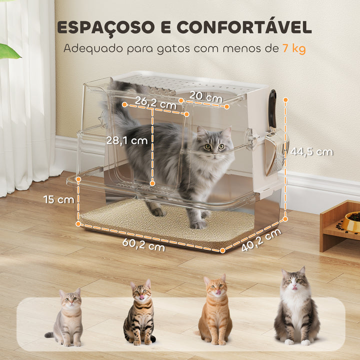 Caixa de Areia para Gatos de Aço Inoxidável XL Caixa de Areia para Gatos Grandes com Tampa Abatível Entradas Altas, Pá sem Odores Fácil de Limpar Antifugas Cinza Claro