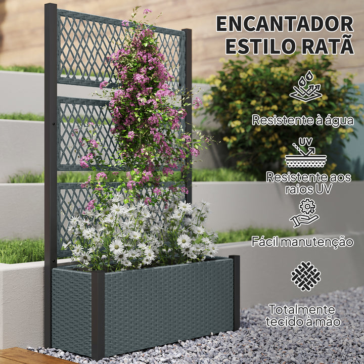 Floreira com Treliça Floreira Exterior Grande para Plantas Trepadeiras Vaso com Forro, para Jardim Pátio Terraço 90x35x148 cm Cinzento Escuro