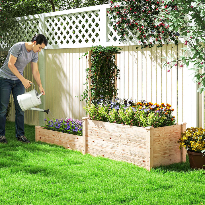 Floreira Exterior Grande de Madeira Floreira Elevada com Treliça para Plantas Trepadoras e 2 Caixas de Cultivo para Jardim Pátio Terraço 222x63x132 cm Madeira