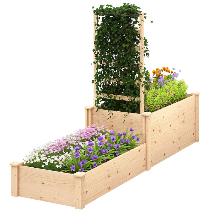 Floreira Exterior Grande de Madeira Floreira Elevada com Treliça para Plantas Trepadoras e 2 Caixas de Cultivo para Jardim Pátio Terraço 222x63x132 cm Madeira