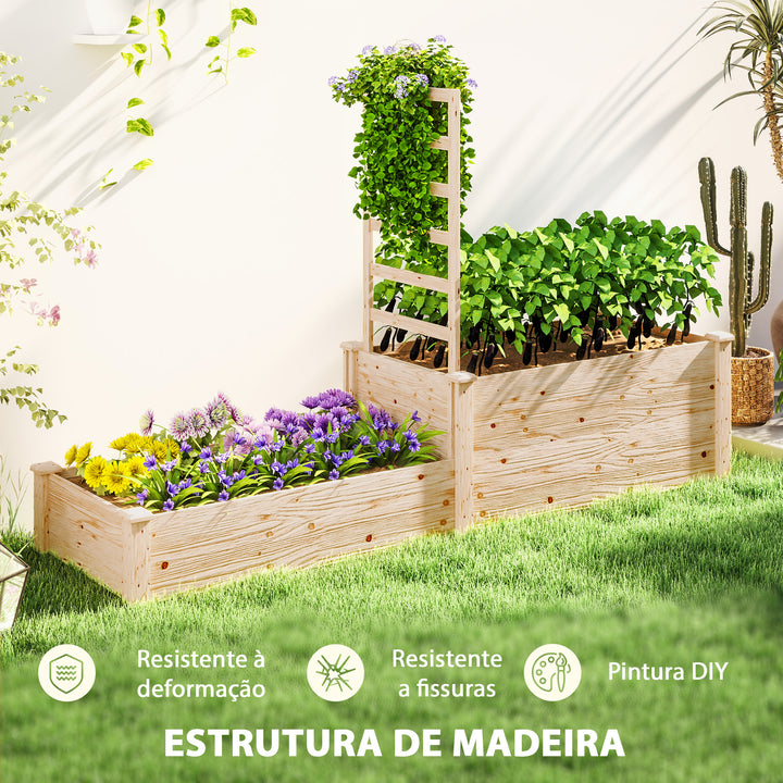 Floreira Exterior Grande de Madeira Floreira Elevada com Treliça para Plantas Trepadoras e 2 Caixas de Cultivo para Jardim Pátio Terraço 222x63x132 cm Madeira