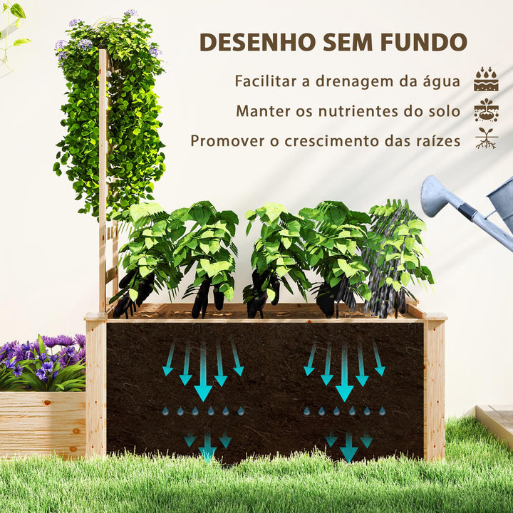 Floreira Exterior Grande de Madeira Floreira Elevada com Treliça para Plantas Trepadoras e 2 Caixas de Cultivo para Jardim Pátio Terraço 222x63x132 cm Madeira