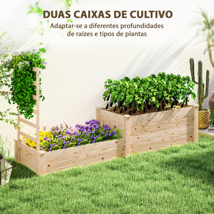Floreira Exterior Grande de Madeira Floreira Elevada com Treliça para Plantas Trepadoras e 2 Caixas de Cultivo para Jardim Pátio Terraço 222x63x132 cm Madeira