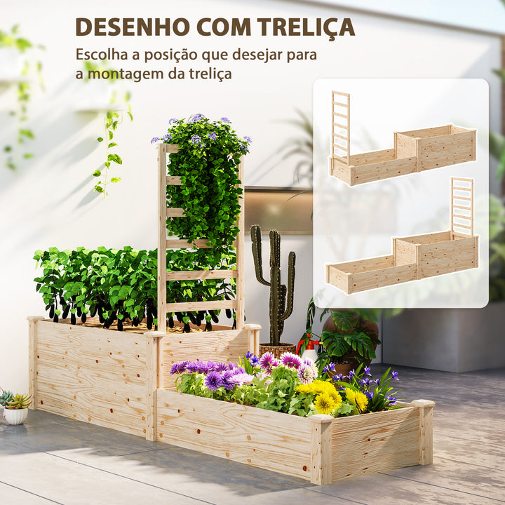 Floreira Exterior Grande de Madeira Floreira Elevada com Treliça para Plantas Trepadoras e 2 Caixas de Cultivo para Jardim Pátio Terraço 222x63x132 cm Madeira