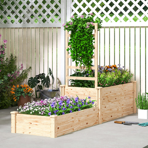 Floreira Exterior Grande de Madeira Floreira Elevada com Treliça para Plantas Trepadoras e 2 Caixas de Cultivo para Jardim Pátio Terraço 222x63x132 cm Madeira