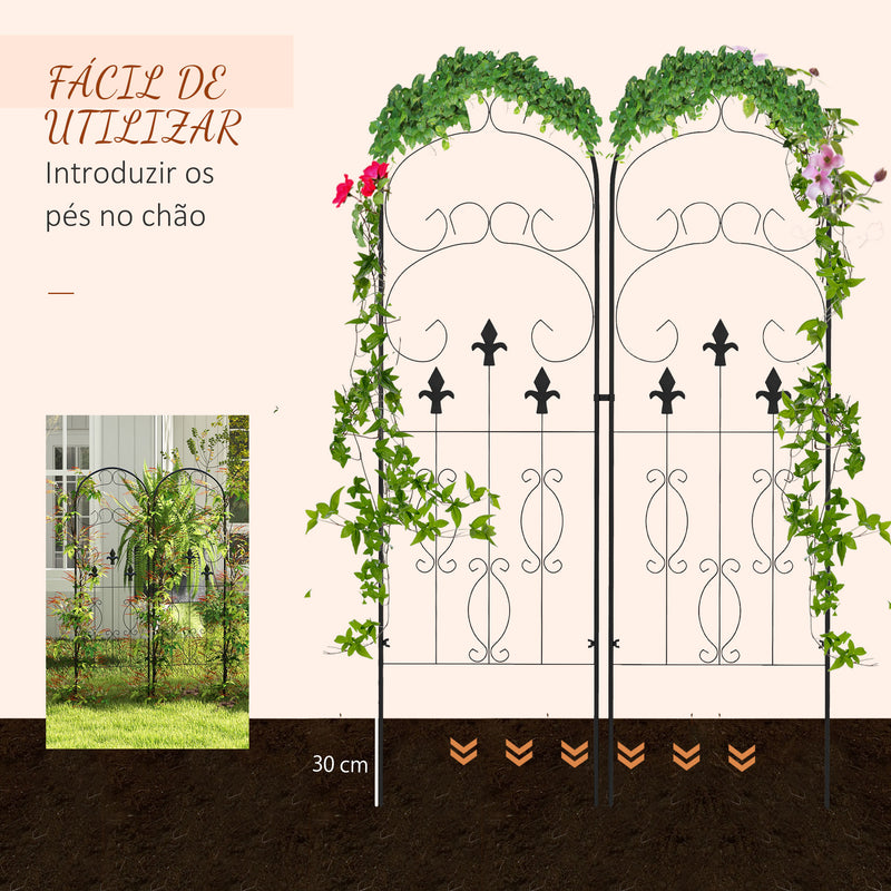 Conjunto de 2 Treliças de Jardim Suportes para Trepadeiras de Aço com Antioxidante para Flores Plantas no Pátio 45x150 cm Preto