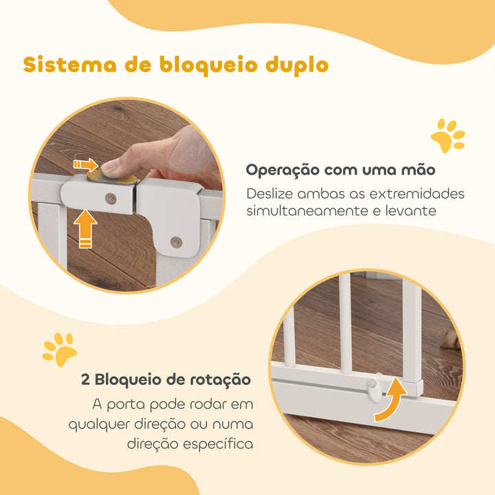 Barreira de Segurança para Cães Extensível para Escadas e Portas 75-145cm com 3 Extensões e 10 cm 20cm e 30cm Montagem a Pressão Aço Altura 76cm Branco