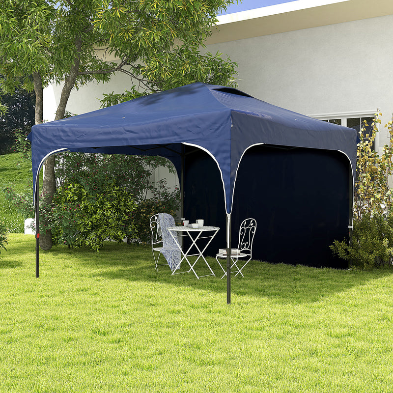 Tenda Dobrável 3x3m com Altura Ajustável Tenda de Jardim com 1 Parede Lateral Teto com Ventilação 4 Sacos de Areia e Bolsa de Transporte para Campismo Festas Azul