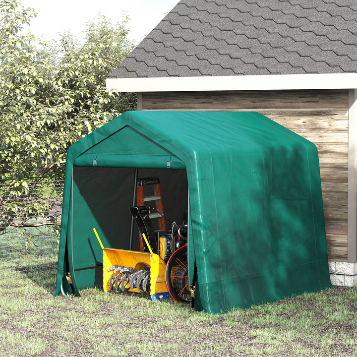 Abrigo de Exterior para Ferramentas Bicicleta 2,4x2x2,02 m Abrigo de Armazenamento com 2 Portas com Fecho de Correr Impermeável Anti-UV para Jardim Verde