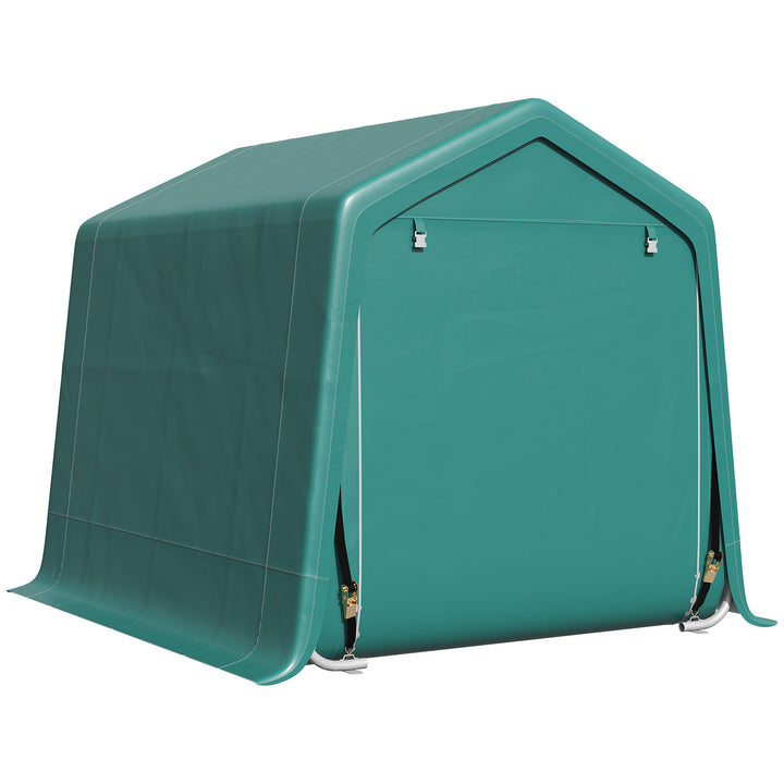 Abrigo de Exterior para Ferramentas Bicicleta 2,4x2x2,02 m Abrigo de Armazenamento com 2 Portas com Fecho de Correr Impermeável Anti-UV para Jardim Verde