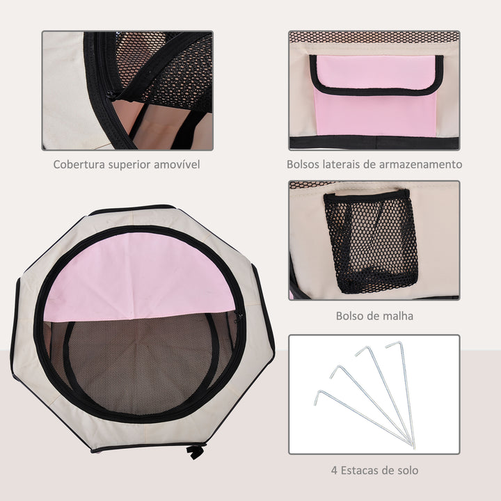 Parque Dobrável para Cães e Gatos Cercado Portátil para Animais Pequenos em Tecido Oxford Impermeável com 2 Portas para Exterior e Interior Ø90x41 cm Rosa