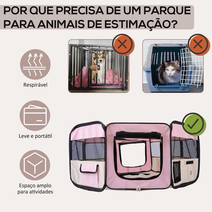 Parque Dobrável para Cães e Gatos Cercado Portátil para Animais Pequenos em Tecido Oxford Impermeável com 2 Portas para Exterior e Interior Ø90x41 cm Rosa