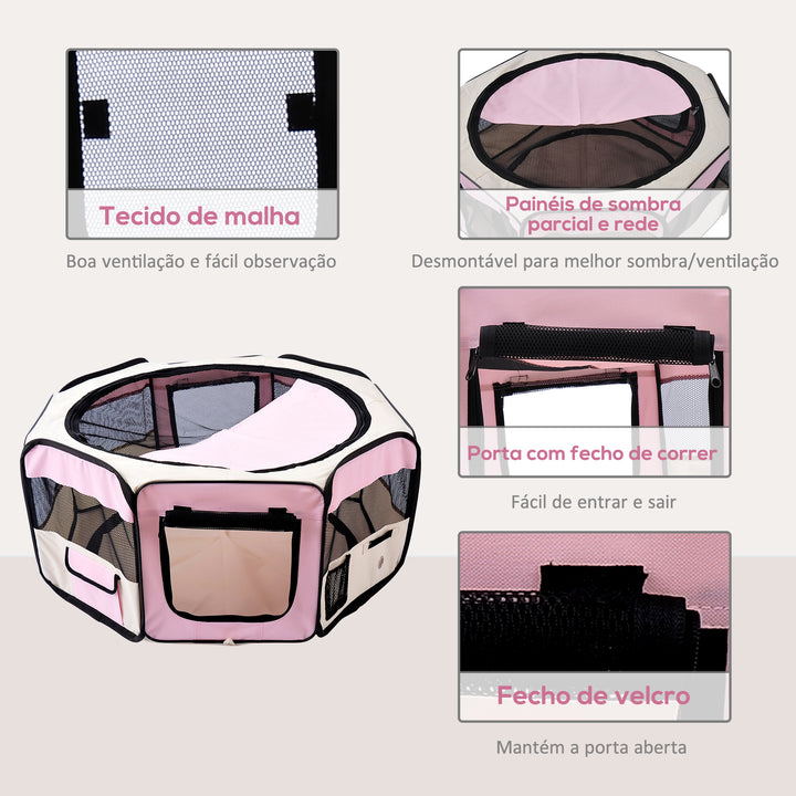 Parque Dobrável para Cães e Gatos Cercado Portátil para Animais Pequenos em Tecido Oxford Impermeável com 2 Portas para Exterior e Interior Ø90x41 cm Rosa