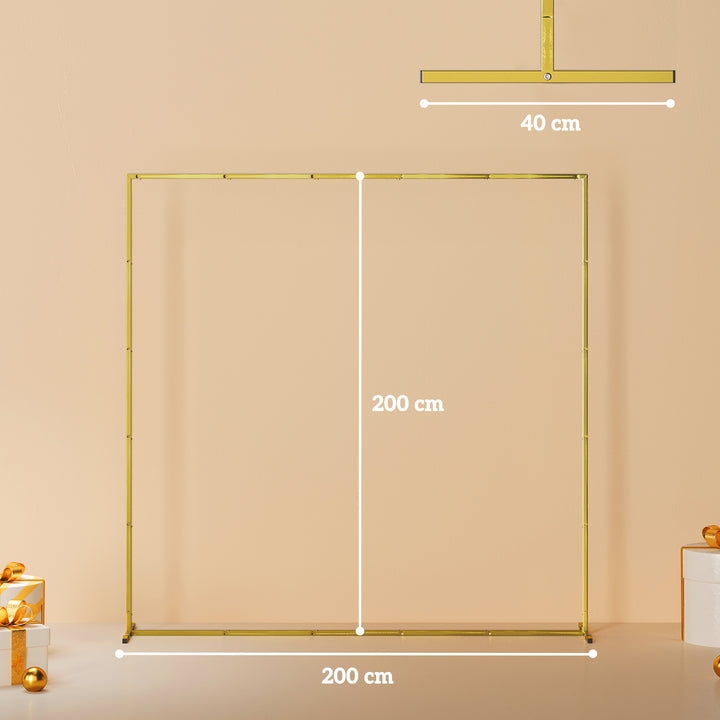 Arco de Jardim para Rosas em Metal 200x200 cm Arco de Casamento Quadrado com Estacas em Forma de U Resistente às Intempéries para Plantas Trepadeiras Decoração de Pátio e Terraço Dourado