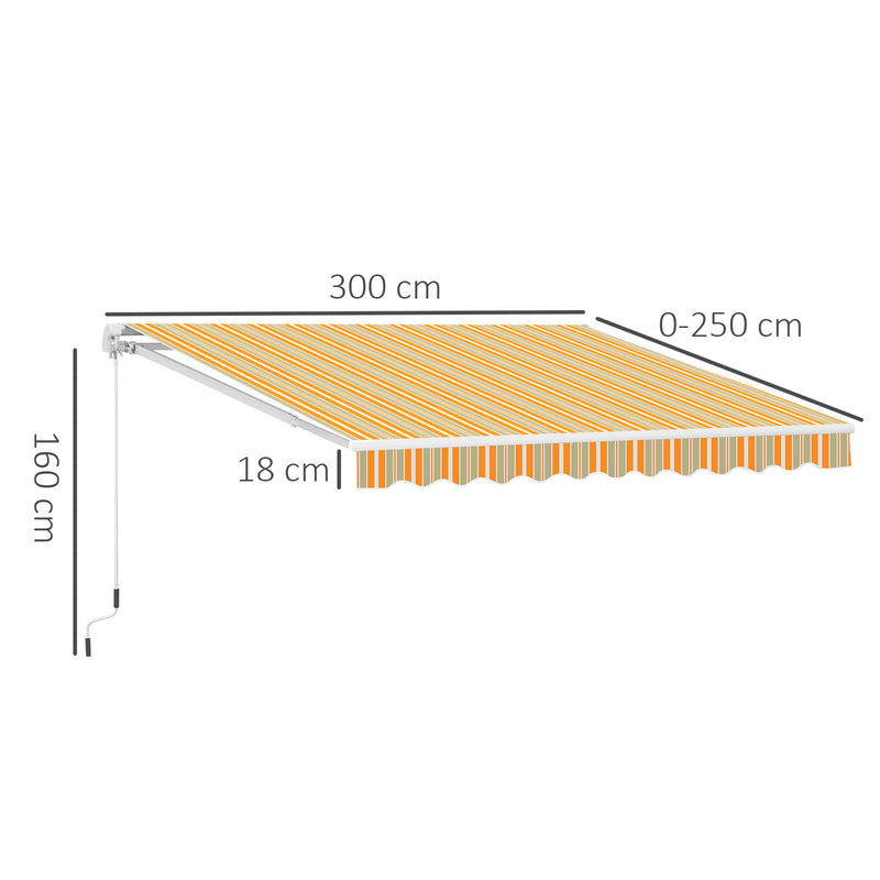 Toldo Retrátil com Manivela Toldo de 300x200cm com Braço Articulado de Alumínio e 280 g/m² Laranja e Branco