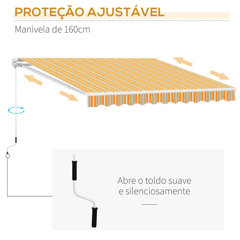 Toldo Retrátil com Manivela Toldo de 300x200cm com Braço Articulado de Alumínio e 280 g/m² Laranja e Branco