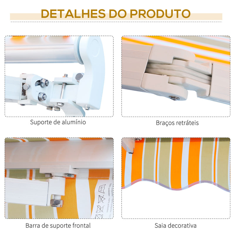 Toldo Retrátil com Manivela Toldo de 300x200cm com Braço Articulado de Alumínio e 280 g/m² Laranja e Branco